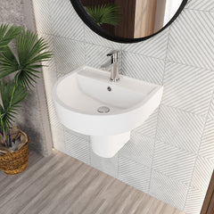 [BCPR004] Dilhorne D Shaped 1 Tap Hole Ceramic Basin and Pedestal - 520mm or 420mm - Choice of Semi or Full Pedestal - Lifestyle 2