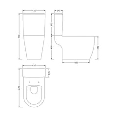 [BCPR005] Dilhorne Round Semi Flush to Wall Toilet with Soft Close Seat - Technical Drawing