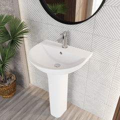 [BCQU300] 1 Tap Hole Round Ceramic Basin & Full Pedestal - 560mm - Lifestyle 2