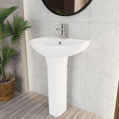 [BCQU300] 1 Tap Hole Round Ceramic Basin & Full Pedestal - 560mm - Lifestyle 3