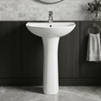 [BCQU300] 1 Tap Hole Round Ceramic Basin & Full Pedestal - 560mm - Silo
