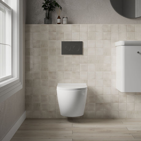 [BCQU340] Rimless Wall Hung Toilet Pan & Soft Close Sandwich Seat - 360mm x 360mm x 482mm - Lifestyle 1