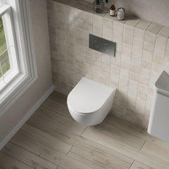 [BCQU340] Rimless Wall Hung Toilet Pan & Soft Close Sandwich Seat - 360mm x 360mm x 482mm - Lifestyle 2