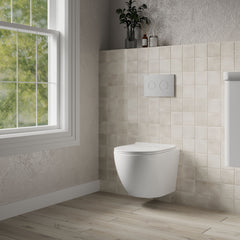 [BCQU340] Rimless Wall Hung Toilet Pan & Soft Close Sandwich Seat - 360mm x 360mm x 482mm - Lifestyle 3