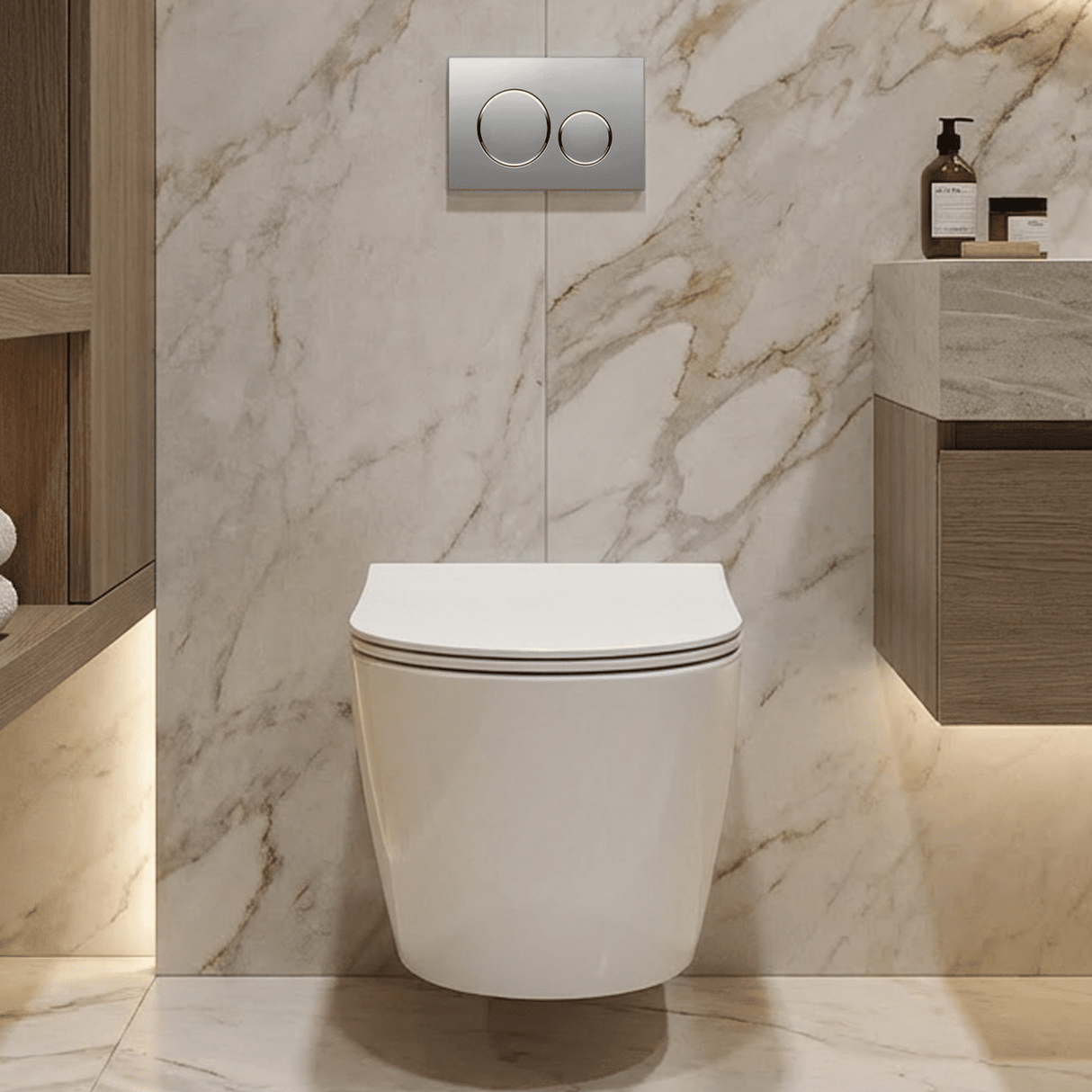 [BCQU340] Rimless Wall Hung Toilet Pan & Soft Close Sandwich Seat - 360mm x 360mm x 482mm - Silo