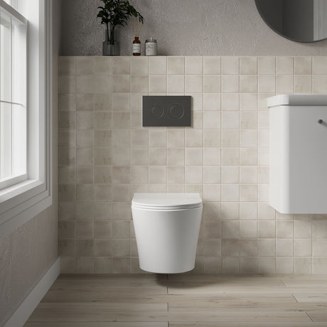 [BCQU341] Rimless Wall Hung Toilet Pan & Soft Close Sandwich Seat - 363mm x 365mm x 475mm - Lifestyle 1