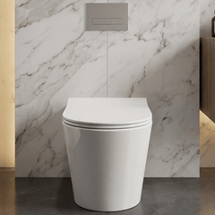 [BCQU341] Rimless Wall Hung Toilet Pan & Soft Close Sandwich Seat - 363mm x 365mm x 475mm - Silo