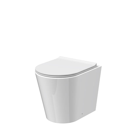 Contemporary Round Rimless Back to Wall Toilet Pan with Soft Close Sandwich Seat