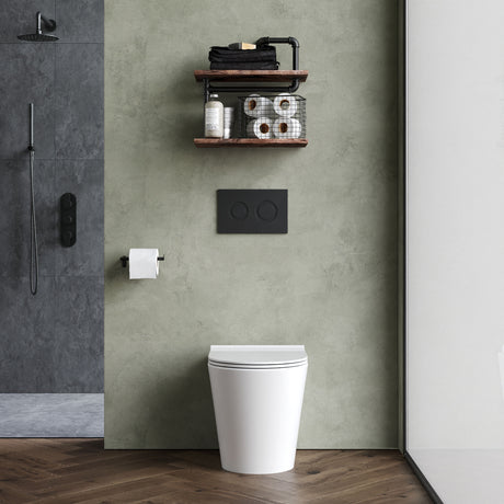Contemporary Round Rimless Back to Wall Toilet Pan with Soft Close Sandwich Seat