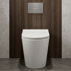 [BCQU606] Contemporary Round Rimless Back to Wall Toilet Pan with Soft Close Sandwich Seat - Silo