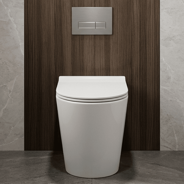 [BCQU606] Contemporary Round Rimless Back to Wall Toilet Pan with Soft Close Sandwich Seat - Silo