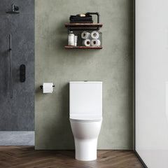 [BCQU850] Rimless Flush to Wall Close Coupled Toilet Pan, Cistern & Soft Close Sandwich Seat - 806mm x 375mm x 612mm - Lifestyle 1