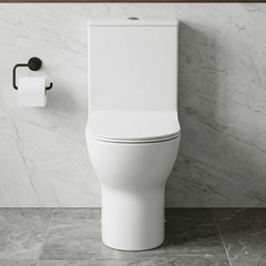 [BCQU850] Rimless Flush to Wall Close Coupled Toilet Pan, Cistern & Soft Close Sandwich Seat - 806mm x 375mm x 612mm - Silo