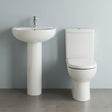 [BCRI004] Newborough Ceramic Bathroom Bundle: Compact or Close-Coupled Toilet Pan, Cistern & Soft-Close Seat and 560mm 1-Tap-Hole Basin with Full Pedestal - Silo
