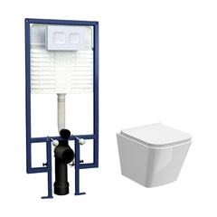 [BCRL002] Hilderstone Contemporary Square Wall Hung Toilet Pan and Seat with Concealed Cistern and Flush Plate - Choice of Finish - Cutout