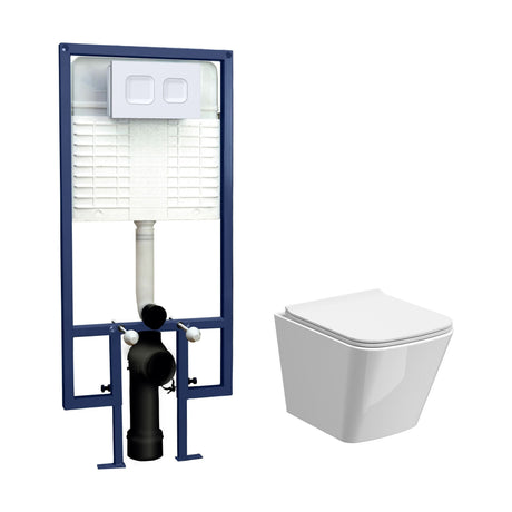 [BCRL002] Hilderstone Contemporary Square Wall Hung Toilet Pan and Seat with Concealed Cistern and Flush Plate - Choice of Finish - Cutout