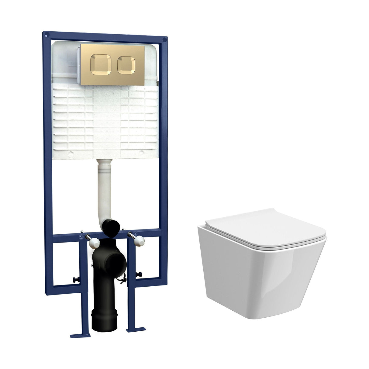 [BCRL003] Hilderstone Contemporary Square Wall Hung Toilet Pan and Seat with Concealed Cistern and Flush Plate - Choice of Finish - Cutout