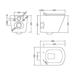[BCRL003] Hilderstone Contemporary Square Wall Hung Toilet Pan and Seat with Concealed Cistern and Flush Plate - Choice of Finish - Technical Drawing