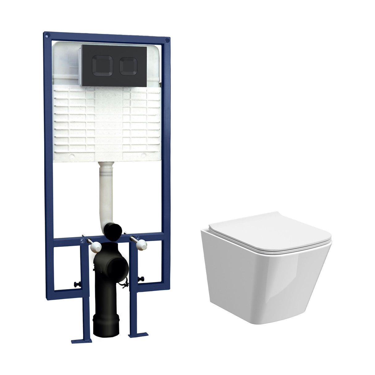 [BCRL004] Hilderstone Contemporary Square Wall Hung Toilet Pan and Seat with Concealed Cistern and Flush Plate - Choice of Finish - Cutout