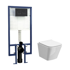 [BCRL004] Hilderstone Contemporary Square Wall Hung Toilet Pan and Seat with Concealed Cistern and Flush Plate - Choice of Finish - Cutout