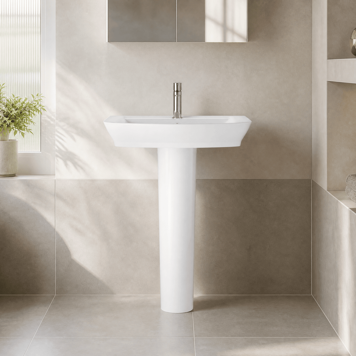 [BCSP002] Porthill Contemporary Ceramic Square Basin with Full Pedestal, Choice of Basin Size