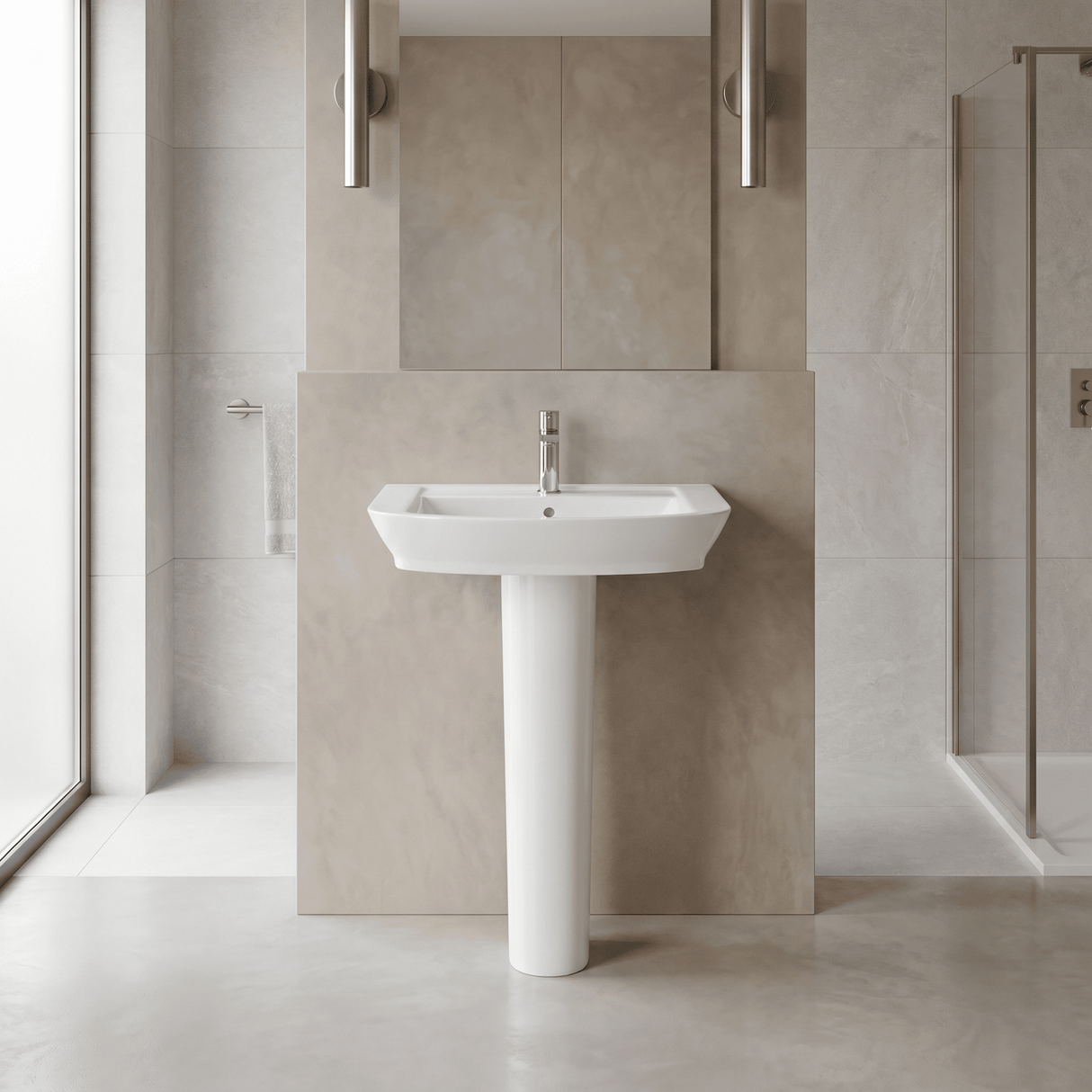 [BCSP002] Porthill Contemporary Ceramic Square Basin with Full Pedestal, Choice of Basin Size