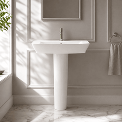 [BCSP002] Porthill Contemporary Ceramic Square Basin with Full Pedestal, Choice of Basin Size - Silo