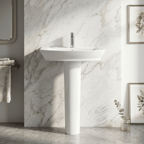 [BCSP003] Porthill Contemporary Ceramic Square Basin with Full Pedestal, Choice of Basin Size - Silo