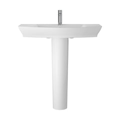 [BCSP004] Porthill Contemporary Ceramic Square Basin with Full Pedestal, Choice of Basin Size - Cutout