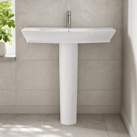 [BCSP004] Porthill Contemporary Ceramic Square Basin with Full Pedestal, Choice of Basin Size - Silo