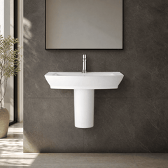 [BCSP005] Porthill Contemporary Ceramic Square Basin and Semi Pedestal, Choice of Basin Size - Silo