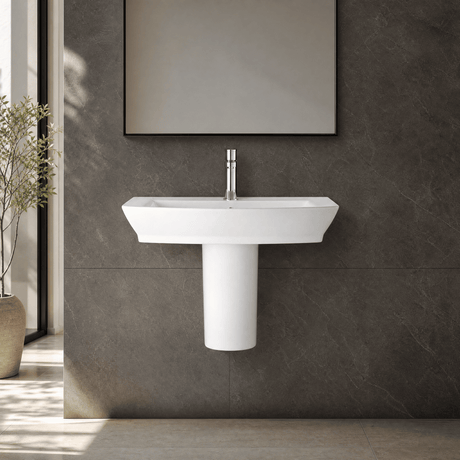 [BCSP005] Porthill Contemporary Ceramic Square Basin and Semi Pedestal, Choice of Basin Size - Silo