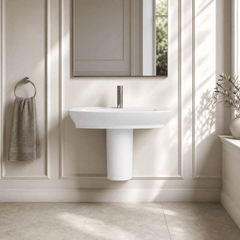 [BCSP006] Porthill Contemporary Ceramic Square Basin and Semi Pedestal, Choice of Basin Size - Silo