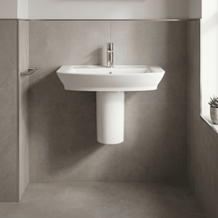 [BCSP007] Porthill Contemporary Ceramic Square Basin and Semi Pedestal, Choice of Basin Size - Silo