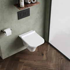 [BCSU140] Trysull Contemporary Wall Hung Rimless Toilet Pan and Seat, 355 x 350 x 490mm - Lifestyle 2