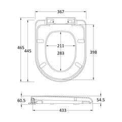 [BCTS002] Standard D Shape Top Fix Soft Close - White - Technical Drawing