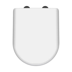[BCTS004B] D-Shaped Soft Close Gloss White Toilet Seat With Top Fix Hinge, Choice of Cover Caps - Cutout