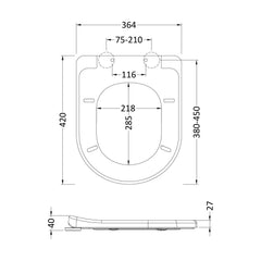 [BCTS004] Luxury Soft Close D Shape Top Fix - White - Technical Drawing