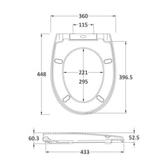 [BCTS006] Luxury Round Top Fix Soft Close - White - Technical Drawing