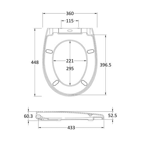 [BCTS006] Luxury Round Top Fix Soft Close - White - Technical Drawing