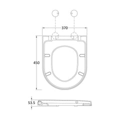 [BCTS007B] Balterley D-Shaped Soft Close Gloss White Toilet Seat With Top Fix Hinge - Technical Drawing