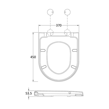 [BCTS007W] Balterley D-Shaped Soft Close Gloss White Toilet Seat With Top Fix Hinge - Technical Drawing