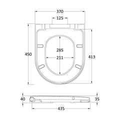 [BCTS007] Luxury D Shape Top Fix Soft Close - White - Technical Drawing