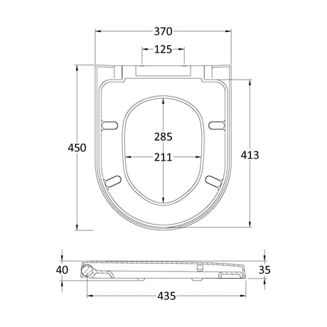 [BCTS007] Luxury D Shape Top Fix Soft Close - White - Technical Drawing