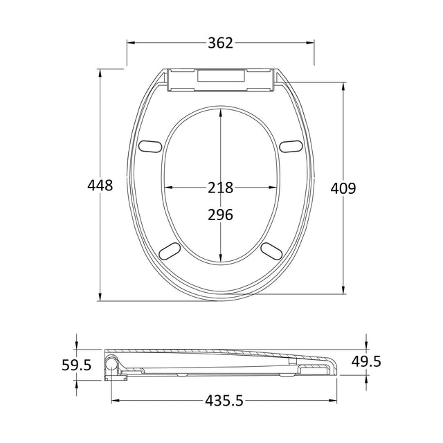 [BCTS008] Standard Round Top Fix Soft Close - White - Technical Drawing