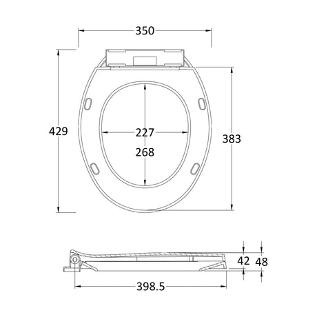[BCTS010] Standard Round Bottom Fix Soft Close - White - Technical Drawing