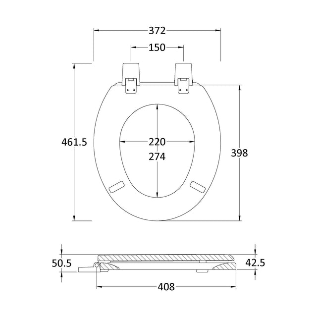 [BCTS303] Traditional Wooden Bottom Fix with Plastic Hinges - White - Technical Drawing