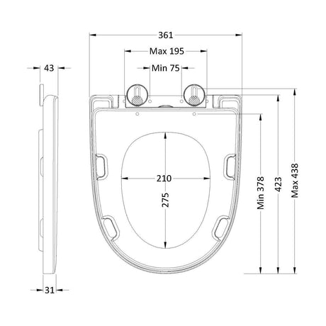 [BCTS399] Round Wrapover S/C Toilet Seat (Urea) - Technical Drawing