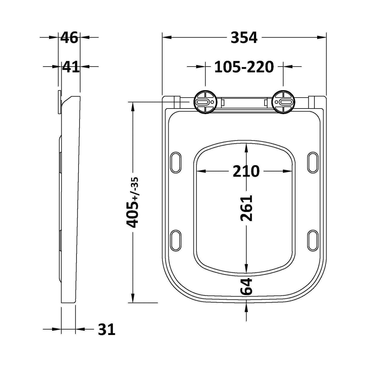 [BCTS496] Square Wrapover Soft Close Seat (PP) - Technical Drawing
