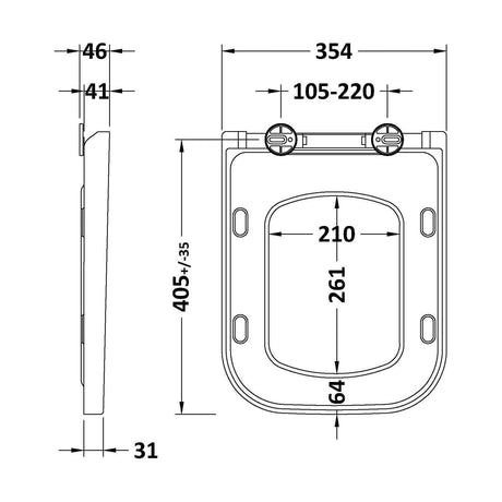 [BCTS496] Square Wrapover Soft Close Seat (PP) - Technical Drawing